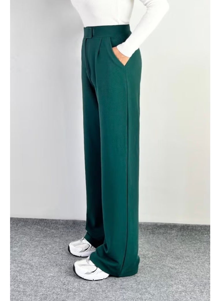 Ritnice Line Women's Lycra Velcro Closure Emerald Green Palazzo Trousers - Image 2